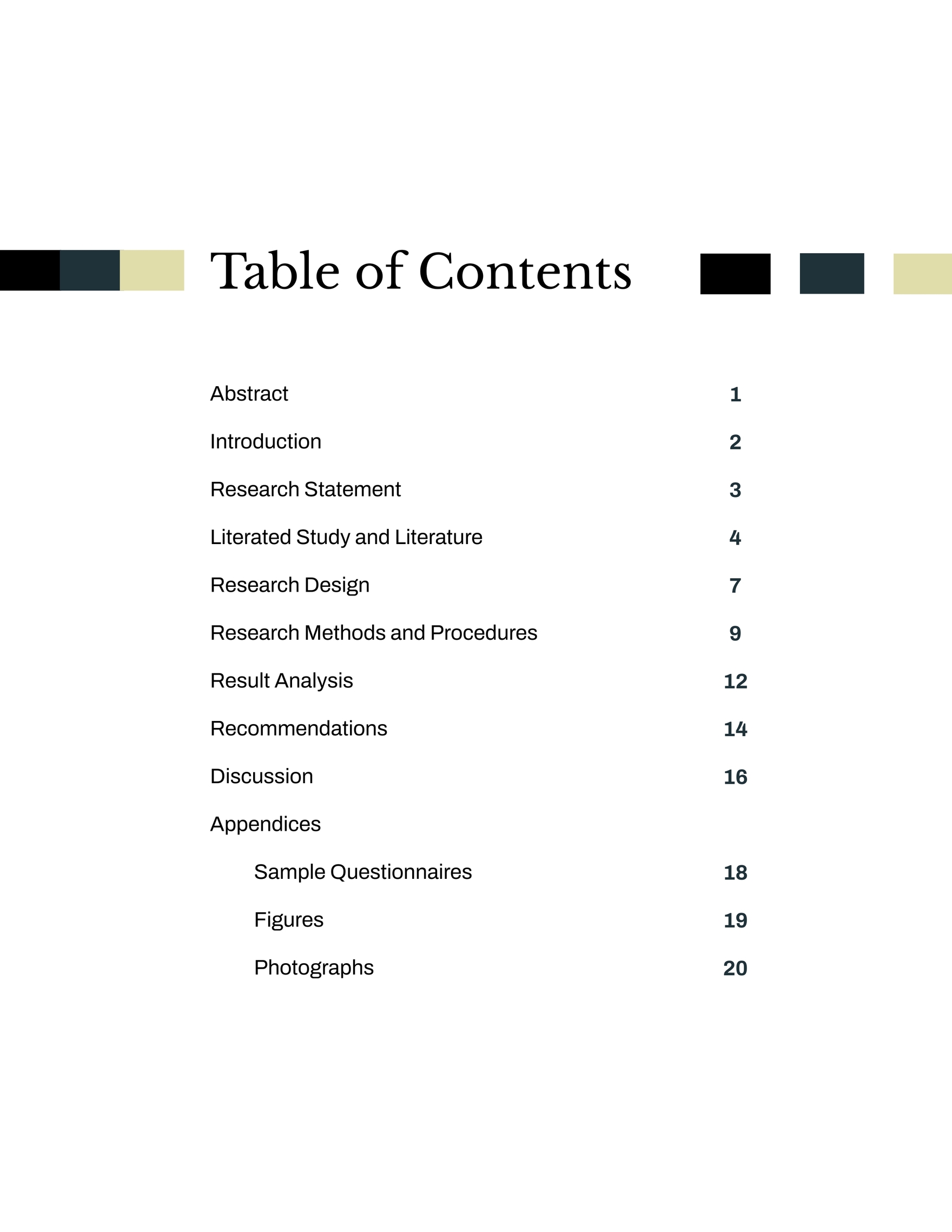 how to make a table of contents for a thesis