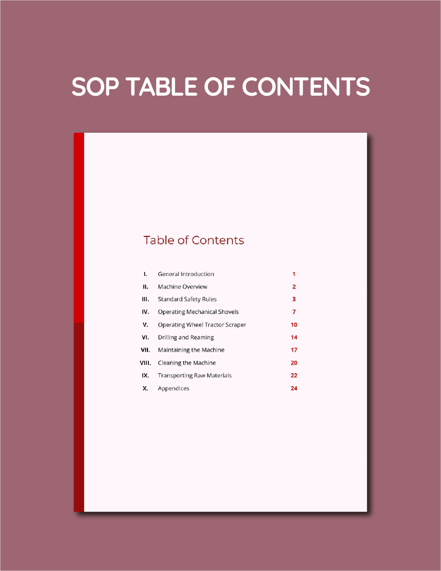 SOP Table of Contents Template