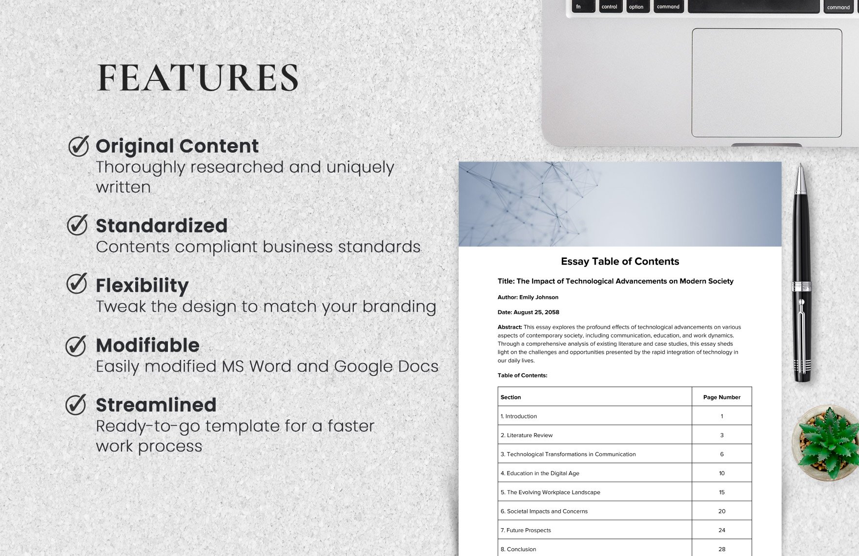 Essay Table of Contents Template