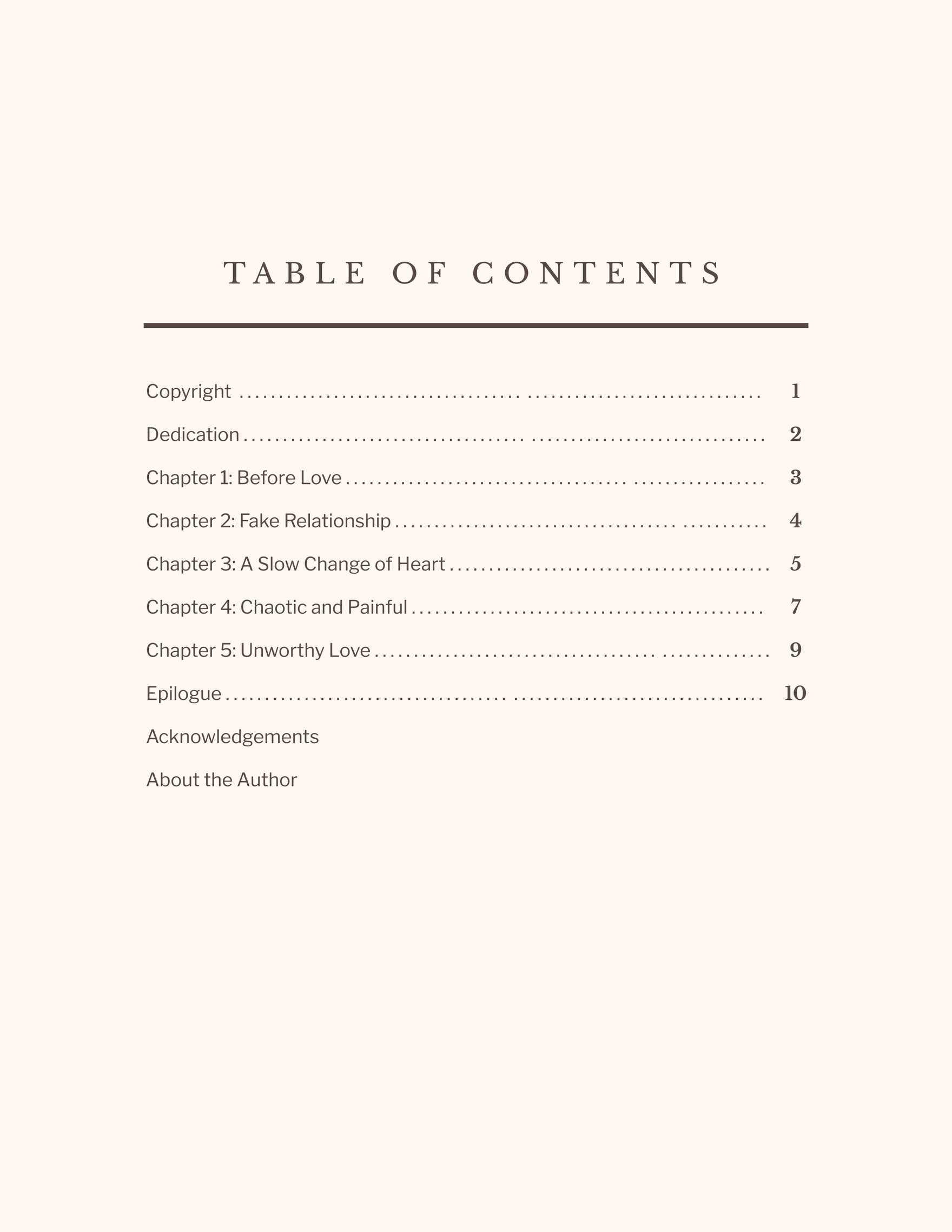 Novel Table of Contents Template