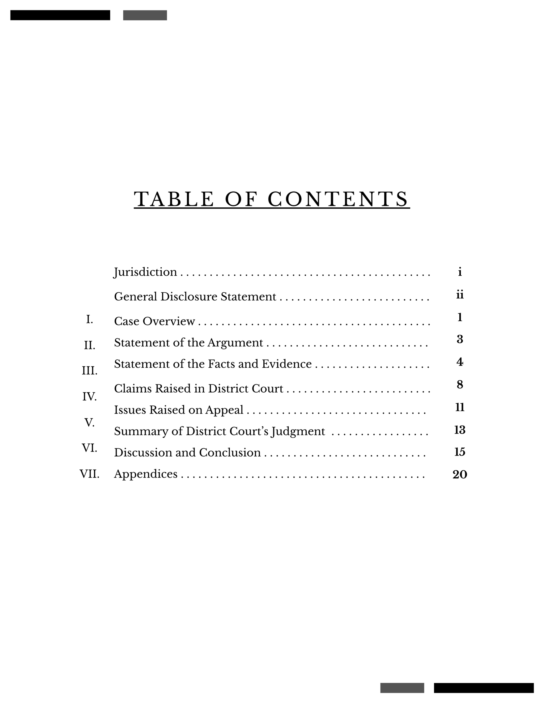 Legal Table Of Contents Template