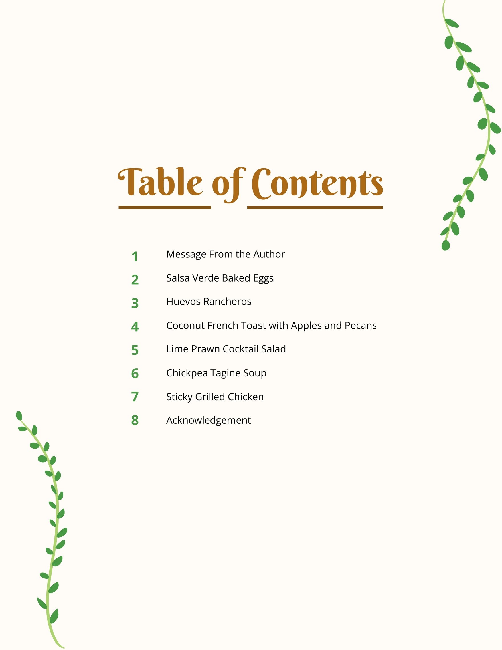 Recipe Table Of Contents Template