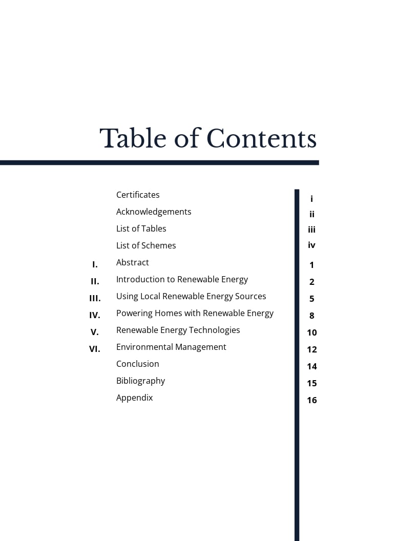 Seminar Table Of Contents Template