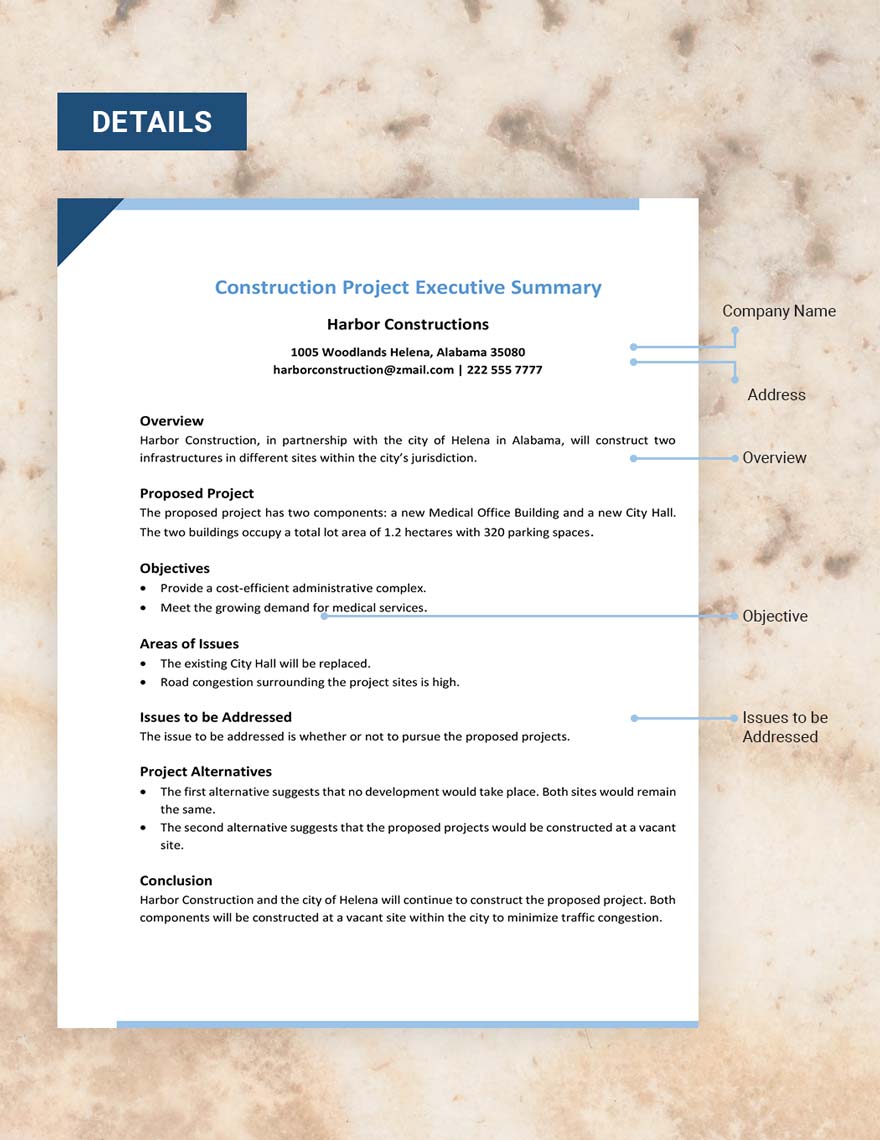 Construction Project Executive Summary Template