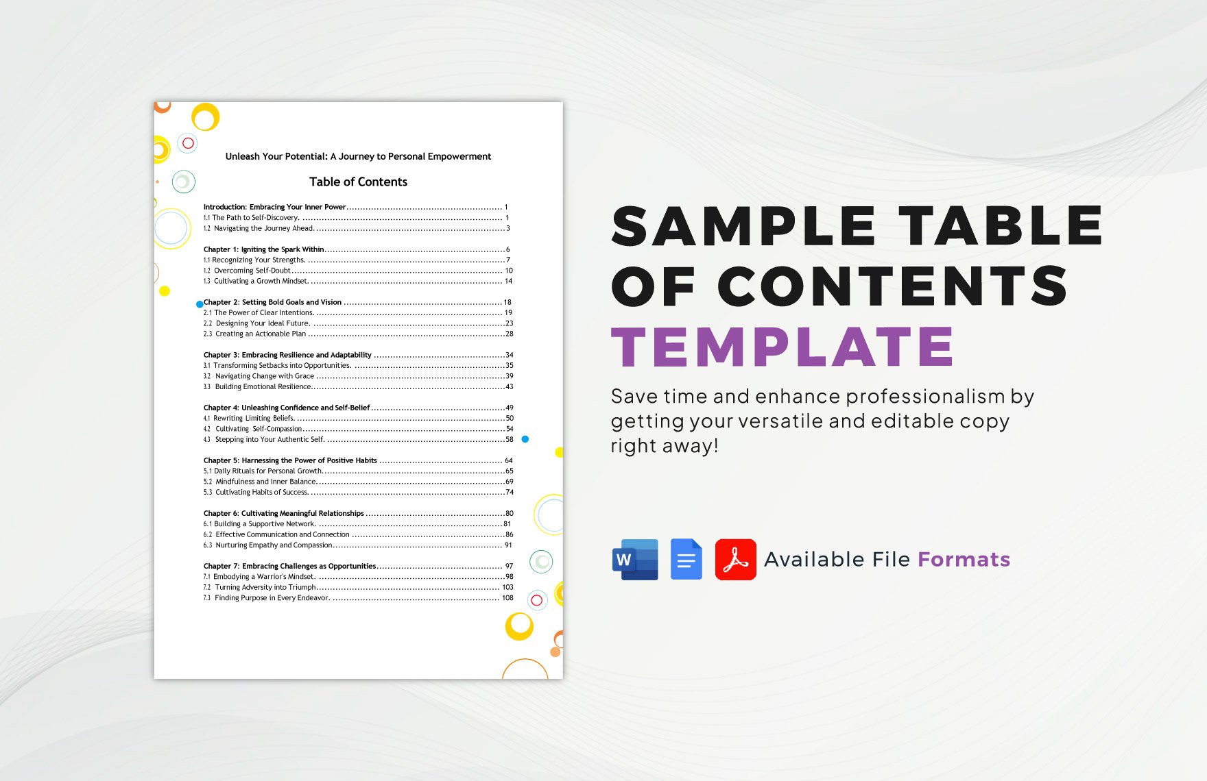 Free Sample Table Of Contents Template in Word, Google Docs, PDF, Apple Pages, Publisher