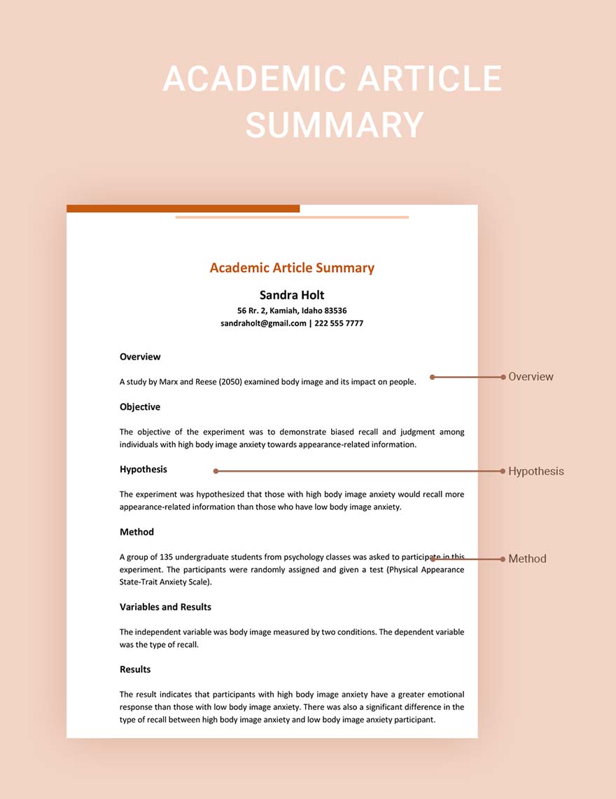 Academic Article Summary Template Download in Word, Google Docs