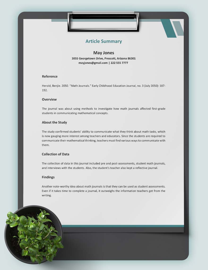 Article Summary Template