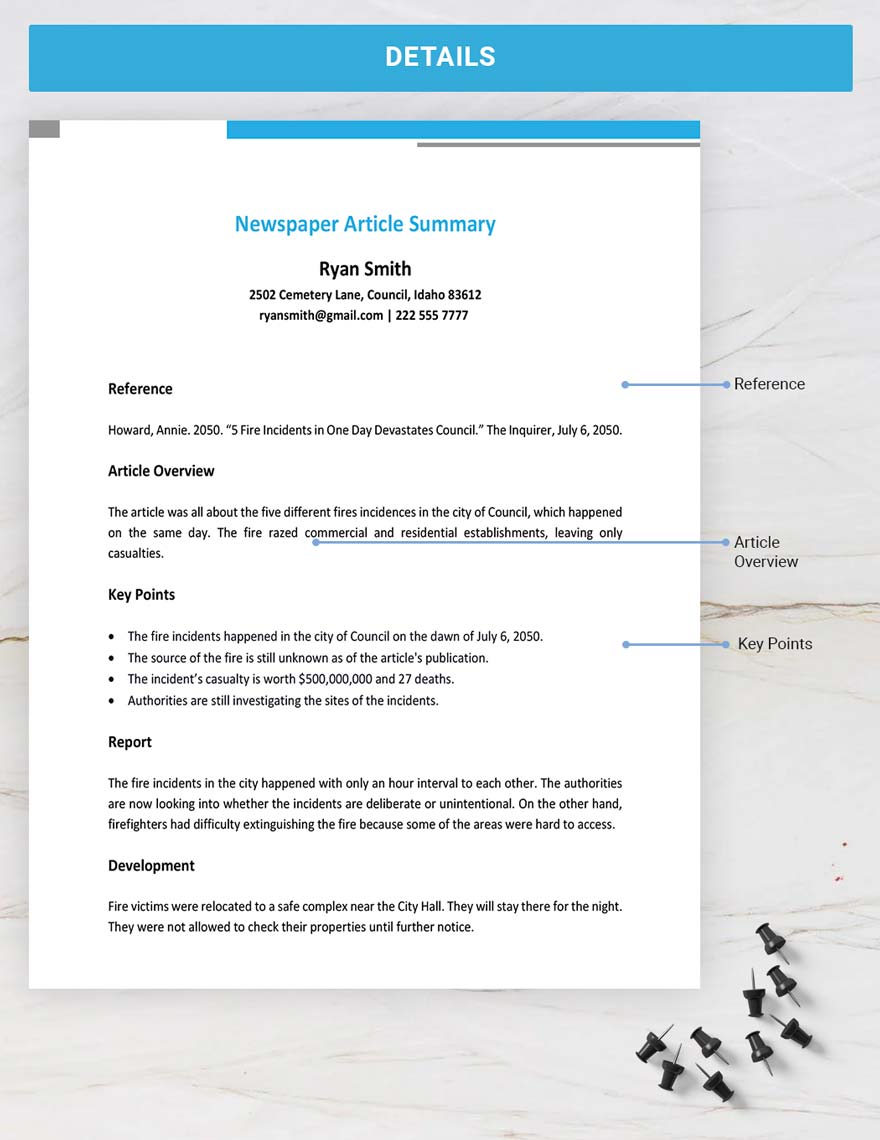 Newspaper Article Summary Template