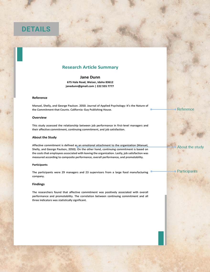 Research Article Summary Template