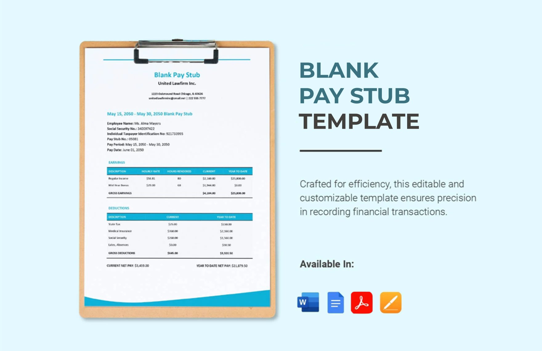 Blank Pay Stub Template in Word, Google Docs, PDF, Apple Pages