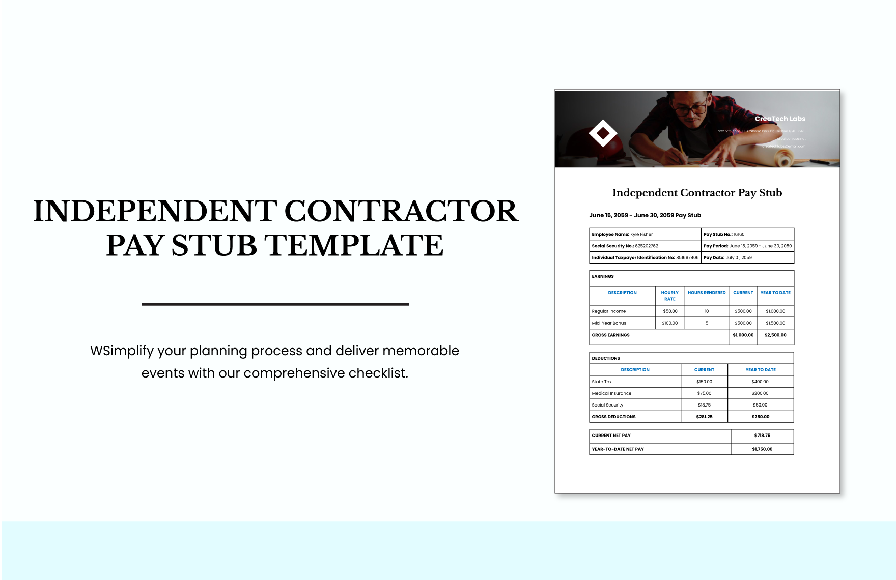 Independent Contractor Pay Stub Template
