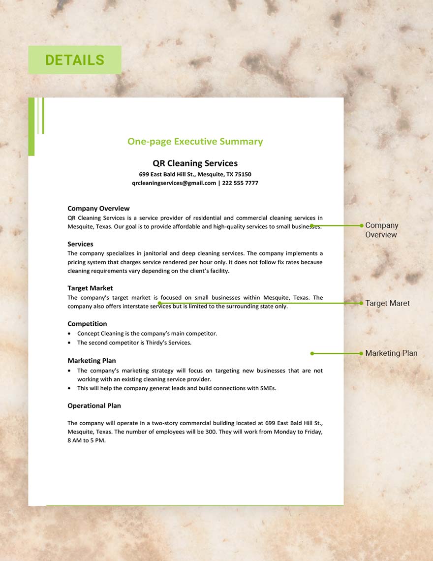 One-Page Executive Summary Template