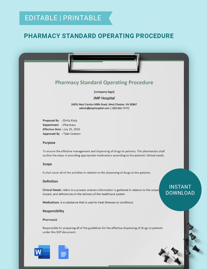 Pharmacy Standard Operating Procedure Template