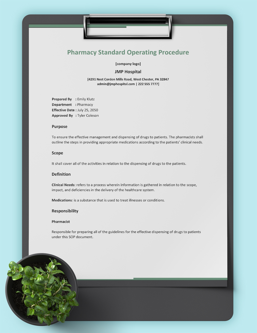 Pharmacy Standard Operating Procedure Template