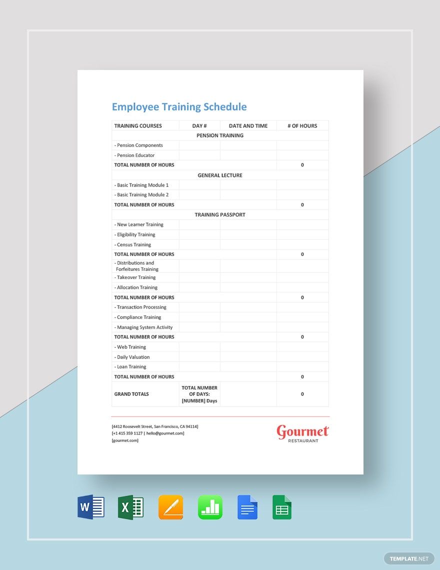 Restaurant Employee Training Schedule Template