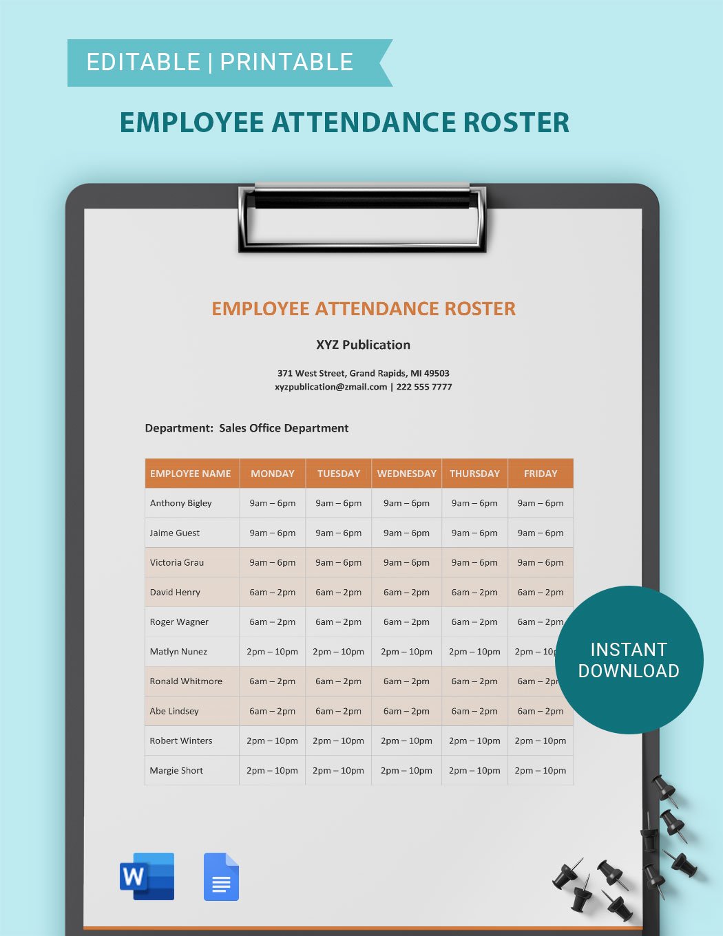 Employee Attendance Roster Template