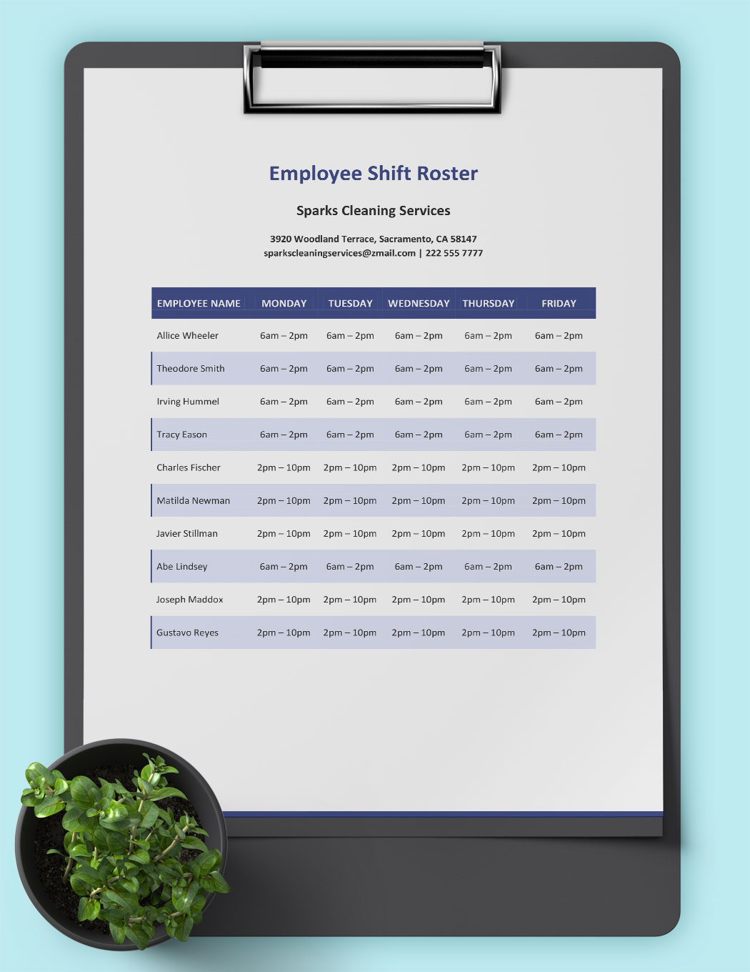 Employee Shift Roster Template