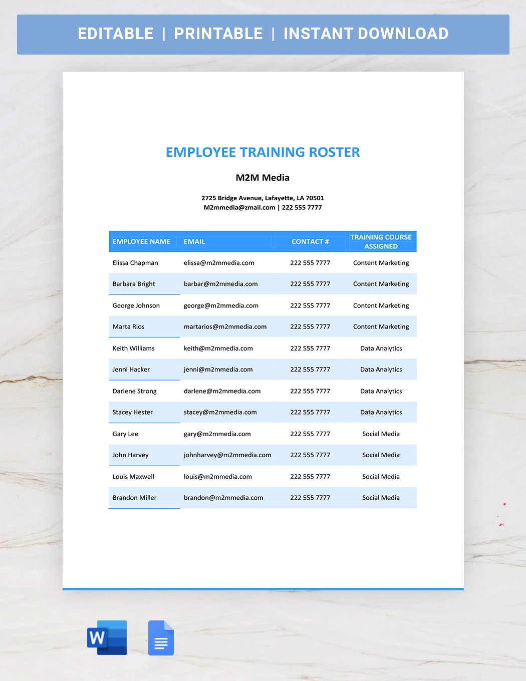 Employee Training Roster Template
