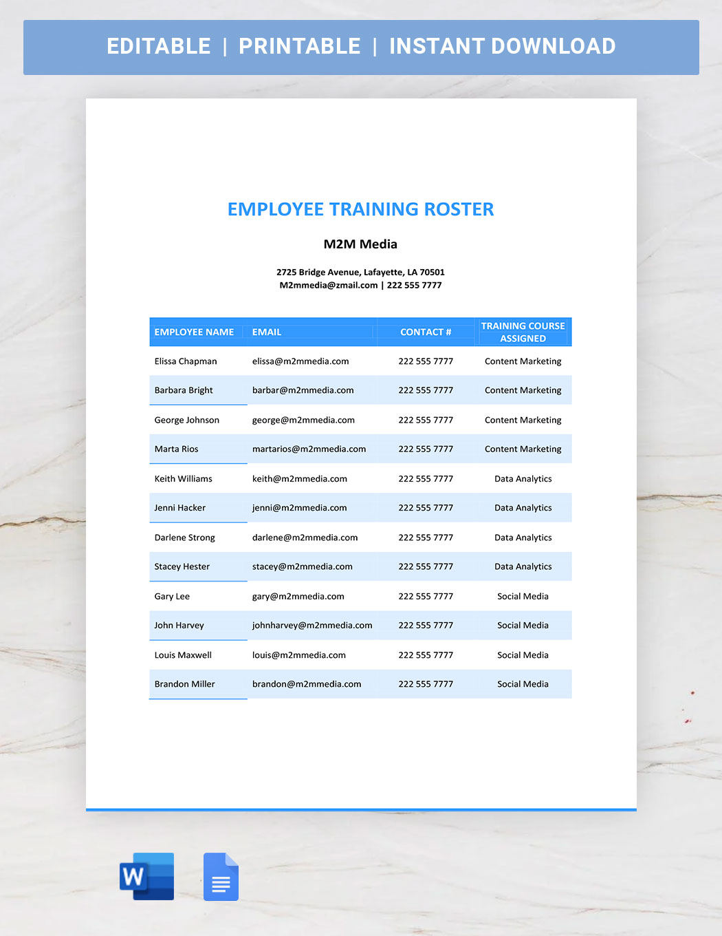 Employee Duty Roster Template in Google Docs, Word - Download ...