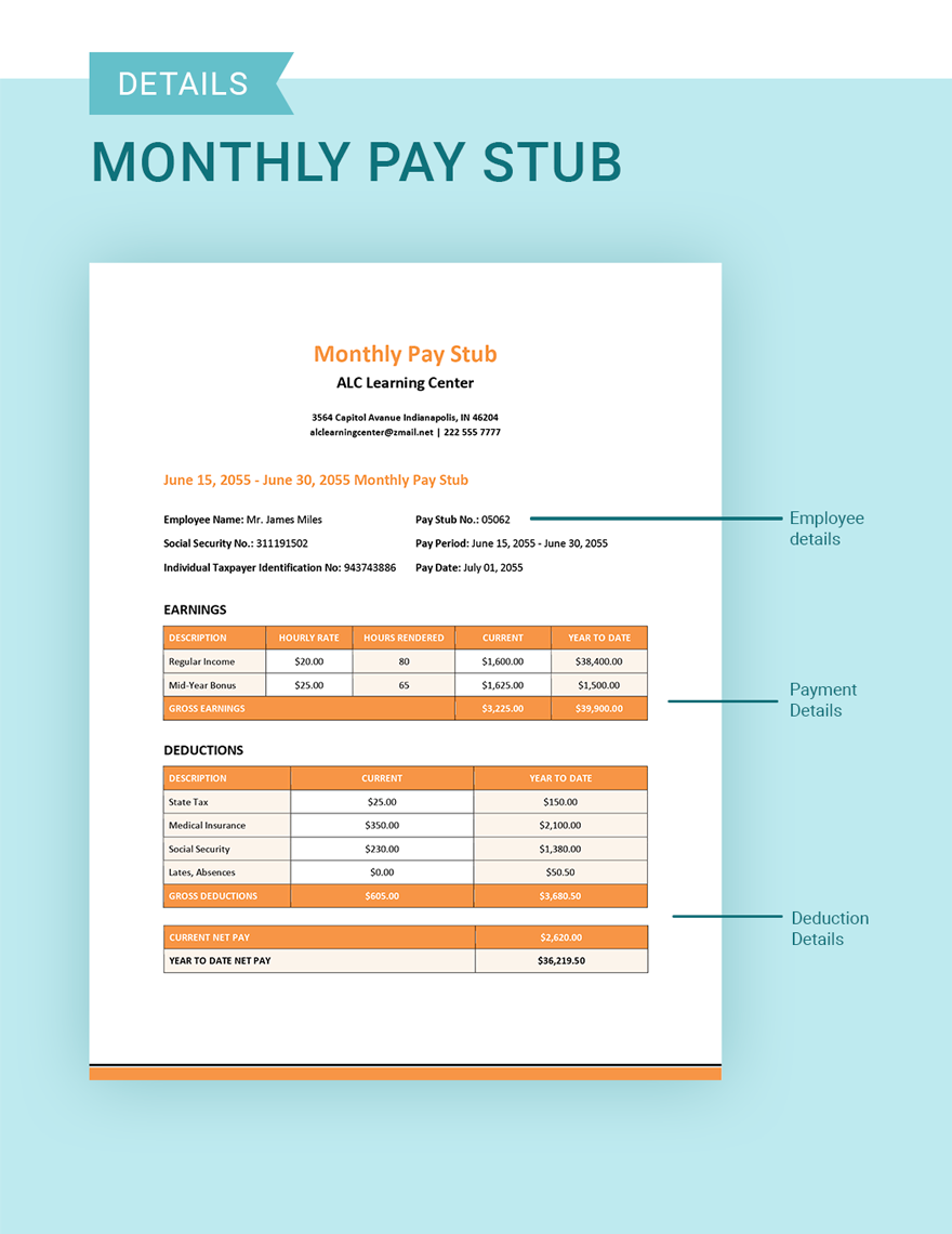 Monthly Pay Stub Template
