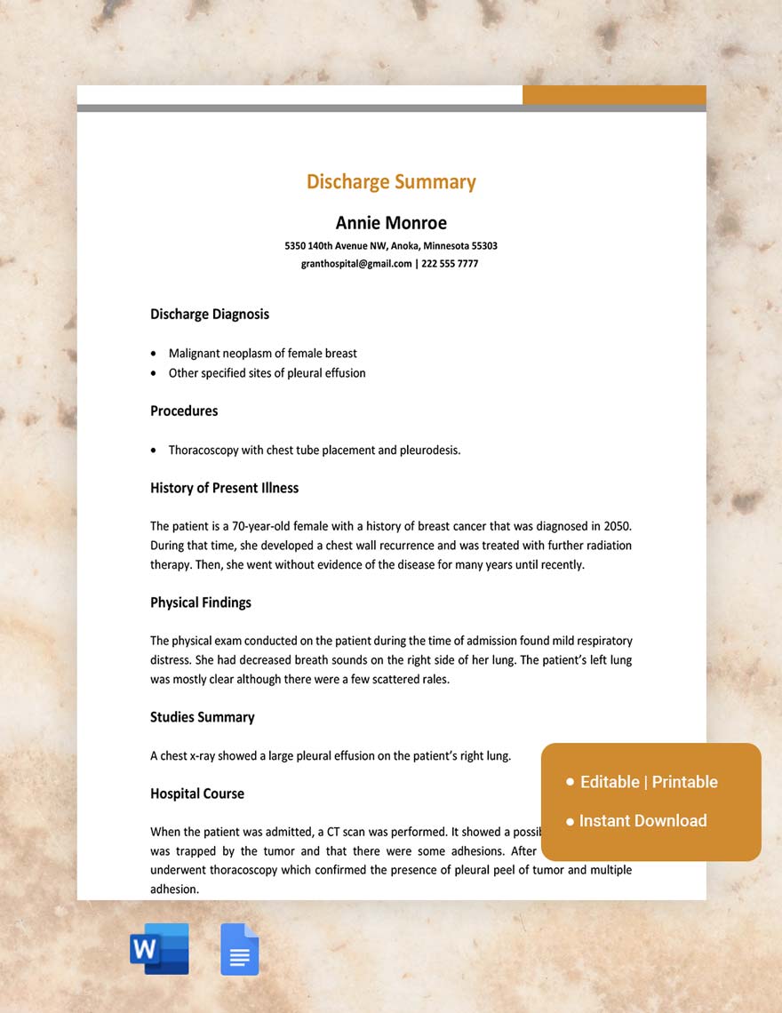 Discharge Summary Template
