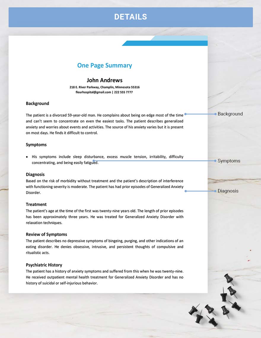 One Page Summary Template