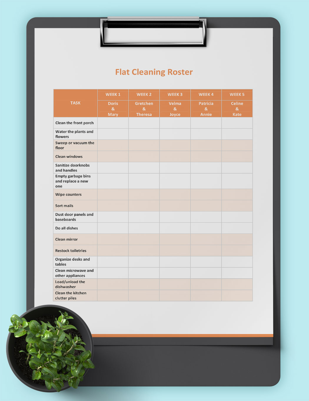 Flat Cleaning Roster Template