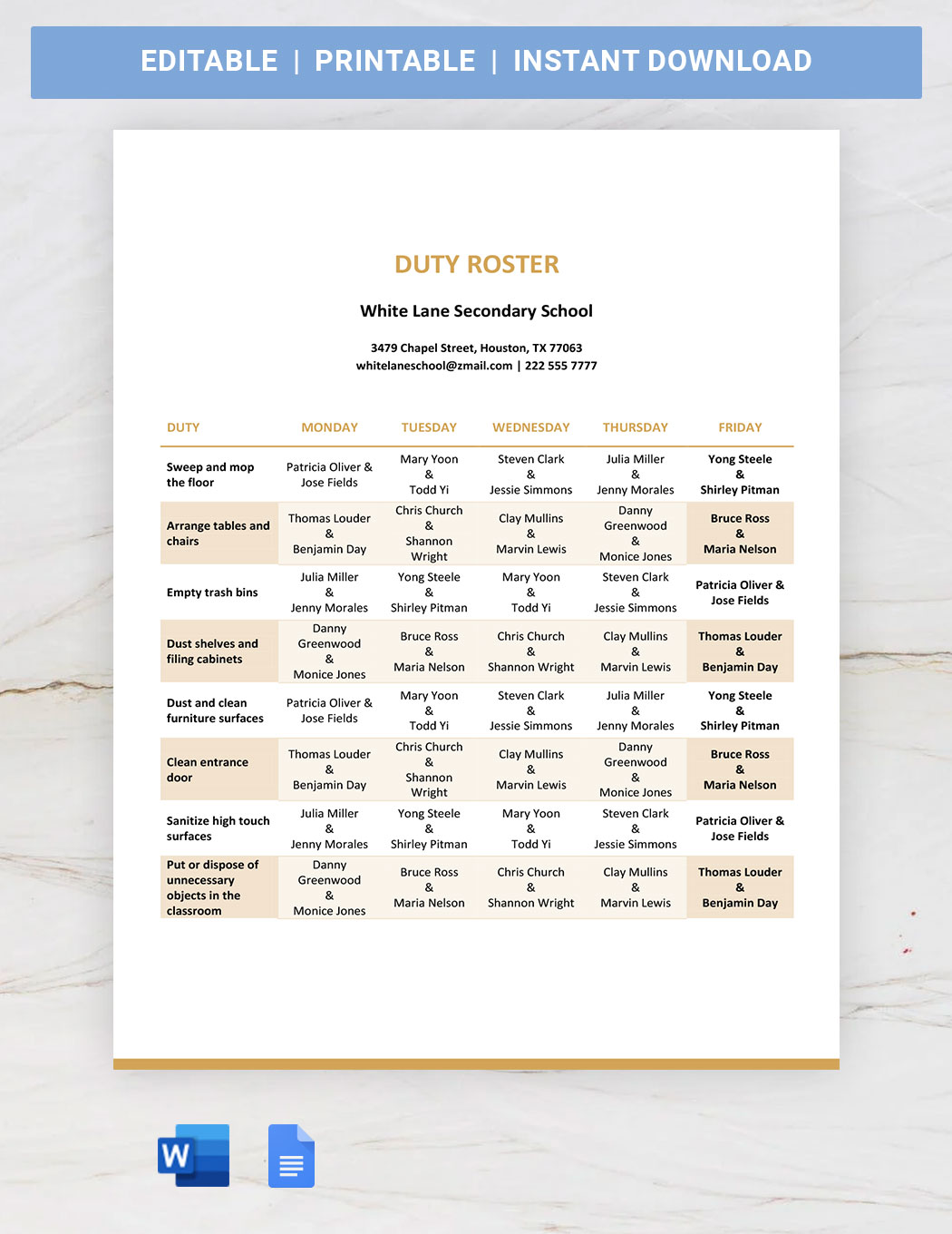 Duty Roster Template