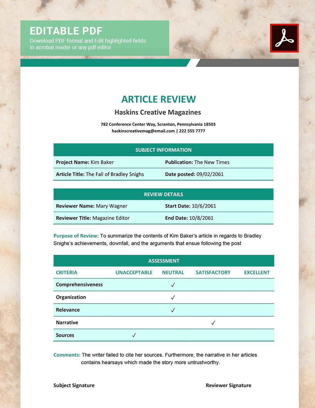 article review template word