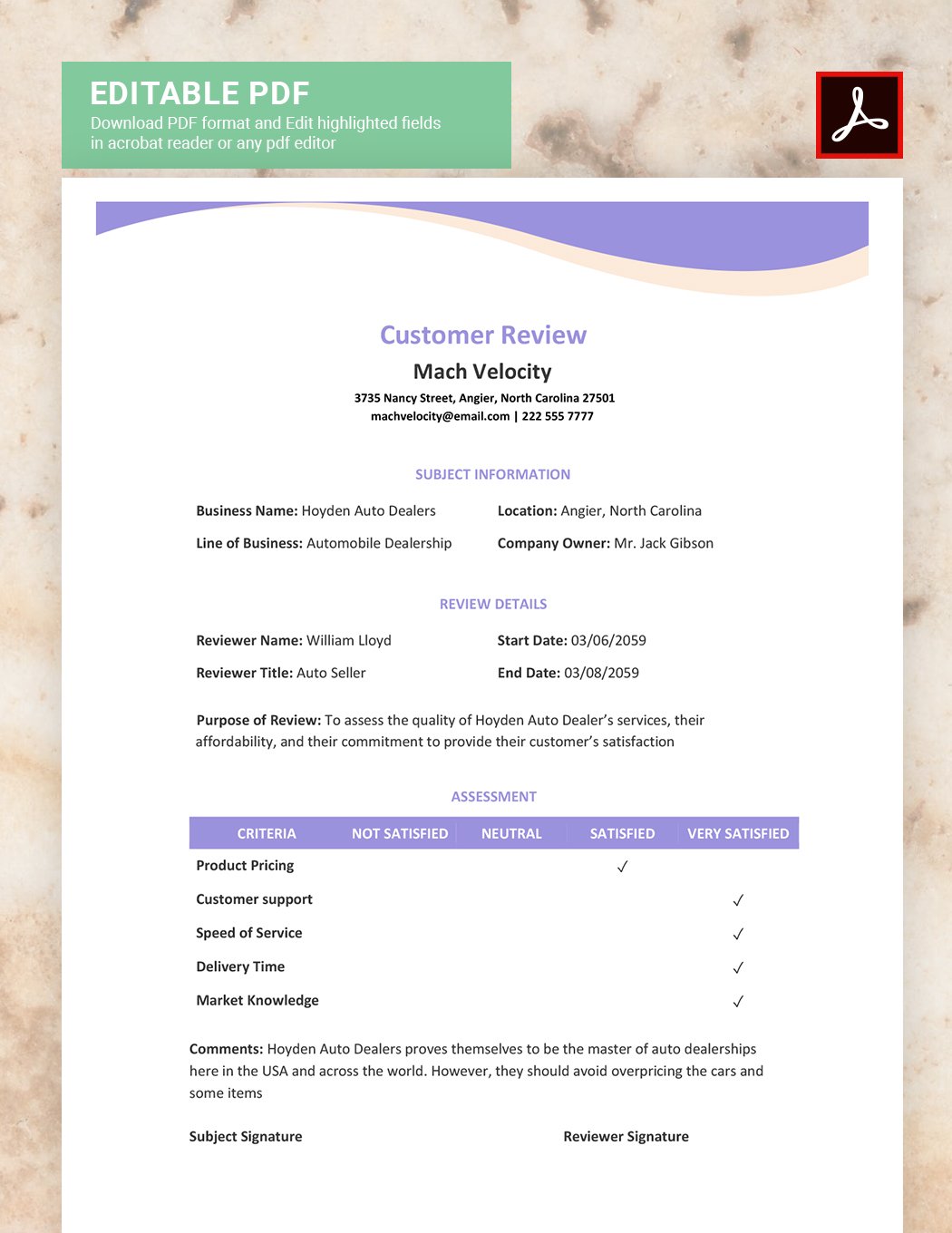 Customer Review Template