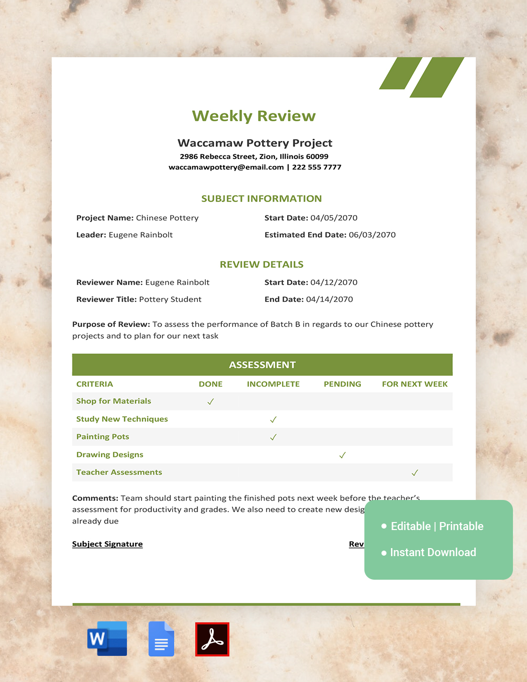 Weekly Review Template in Word, Google Docs - Download | Template.net