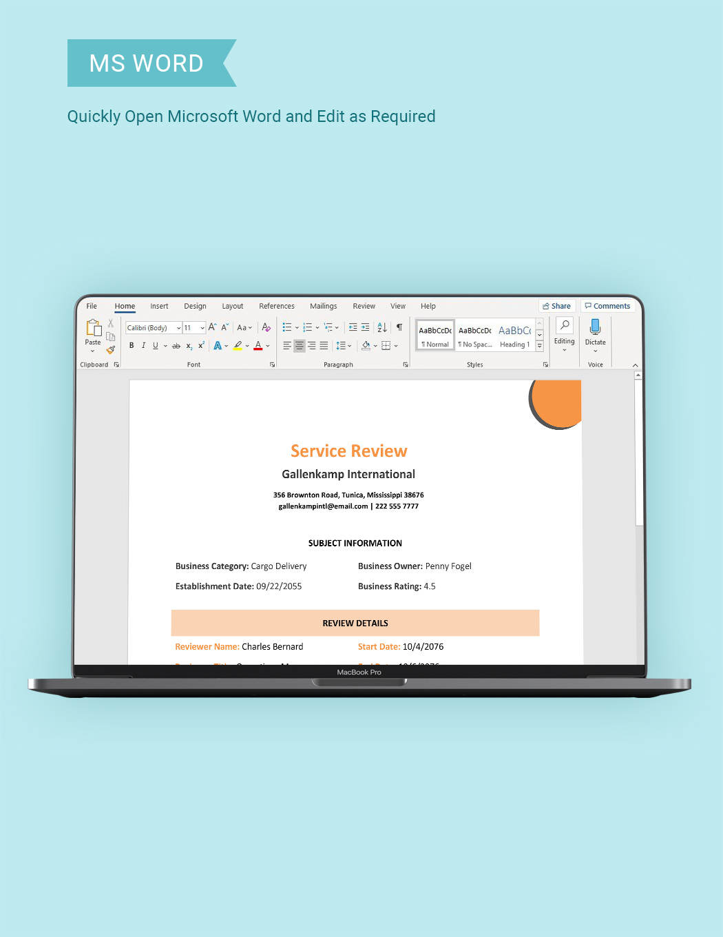 Service Review Template