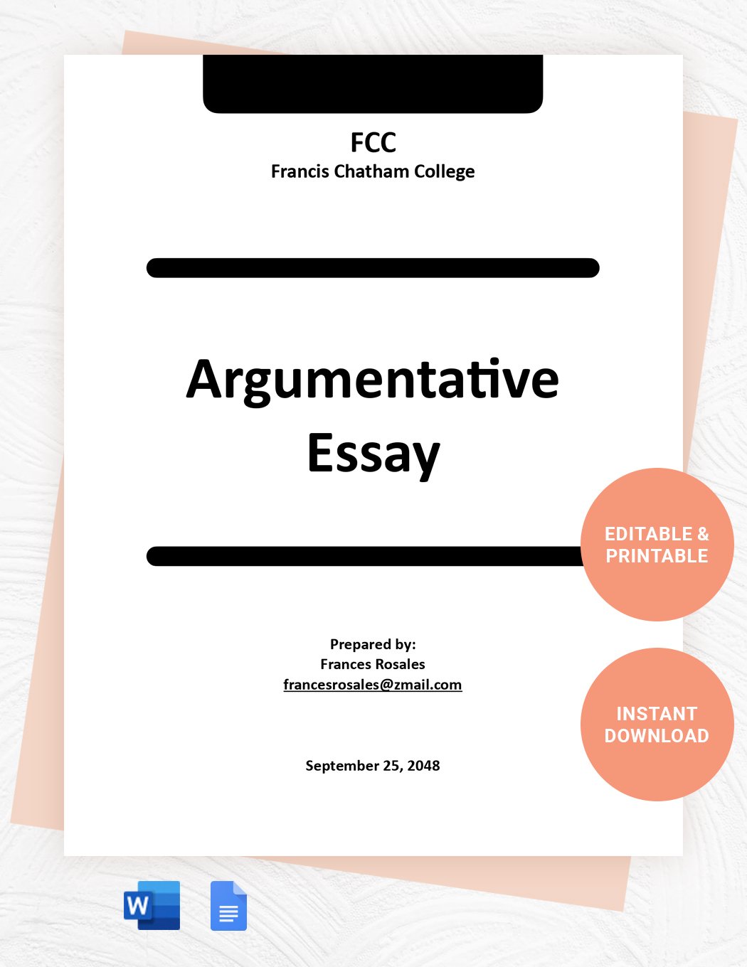 Argumentative Essay Format Template