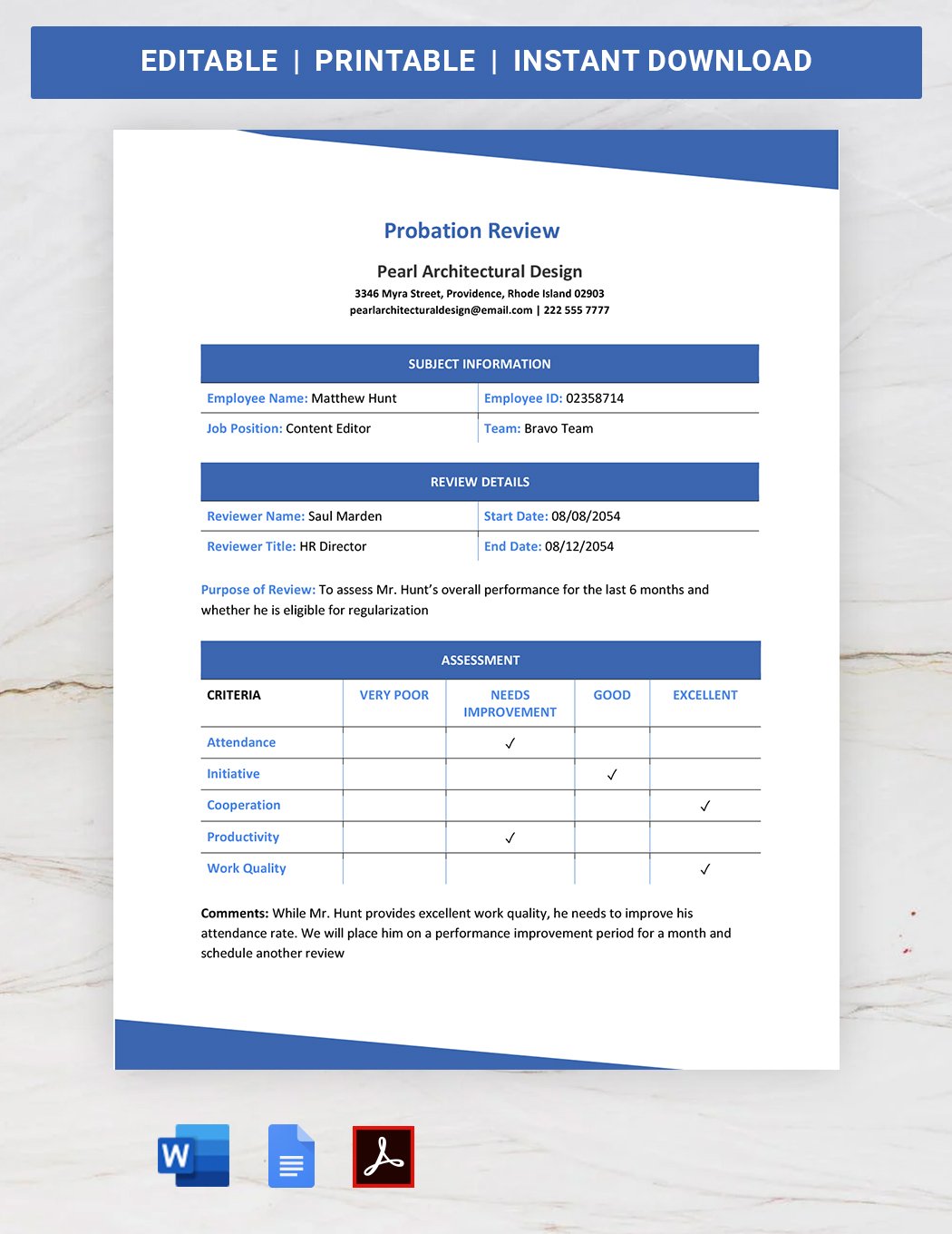Free Probation Review Template in Word, Google Docs
