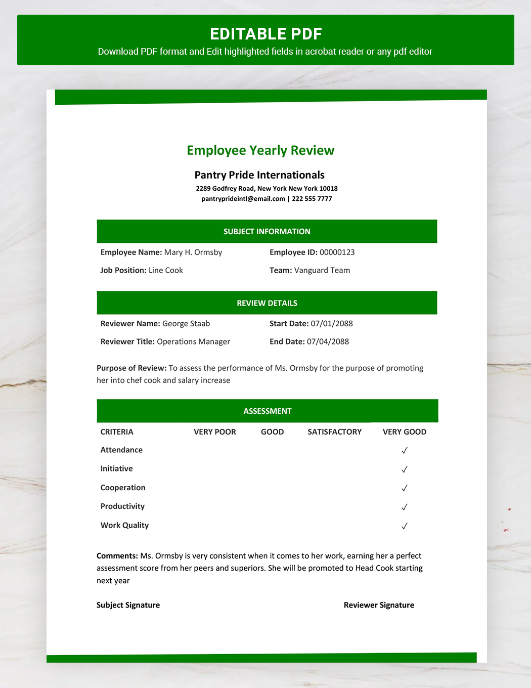 Employee Yearly Review Template
