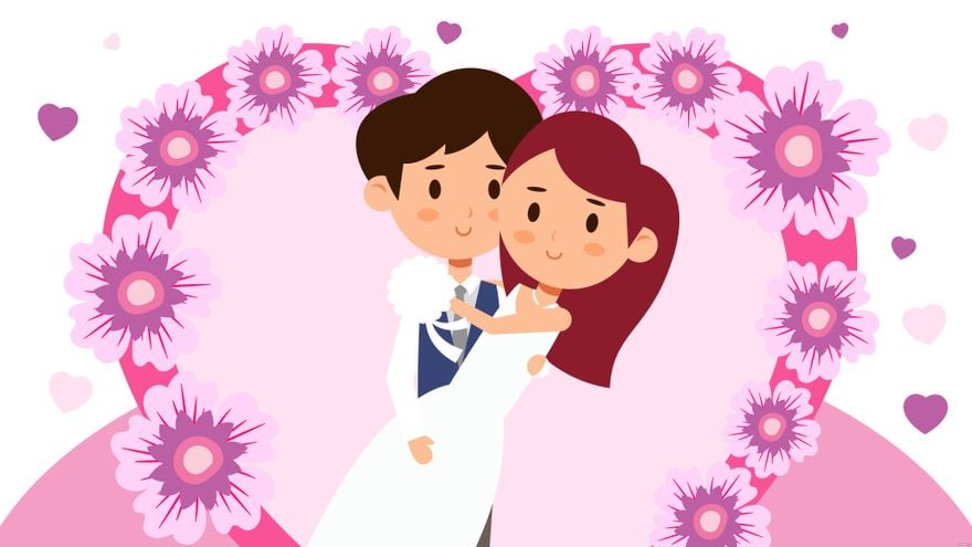 Cartoon Wedding Couple Wallpaper in Illustrator, EPS, SVG, JPG, PNG
