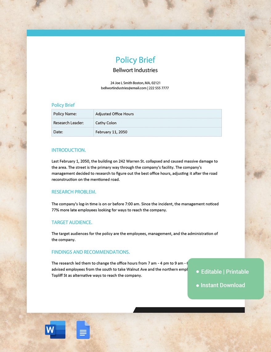 Policy Brief Template Google Docs, Word
