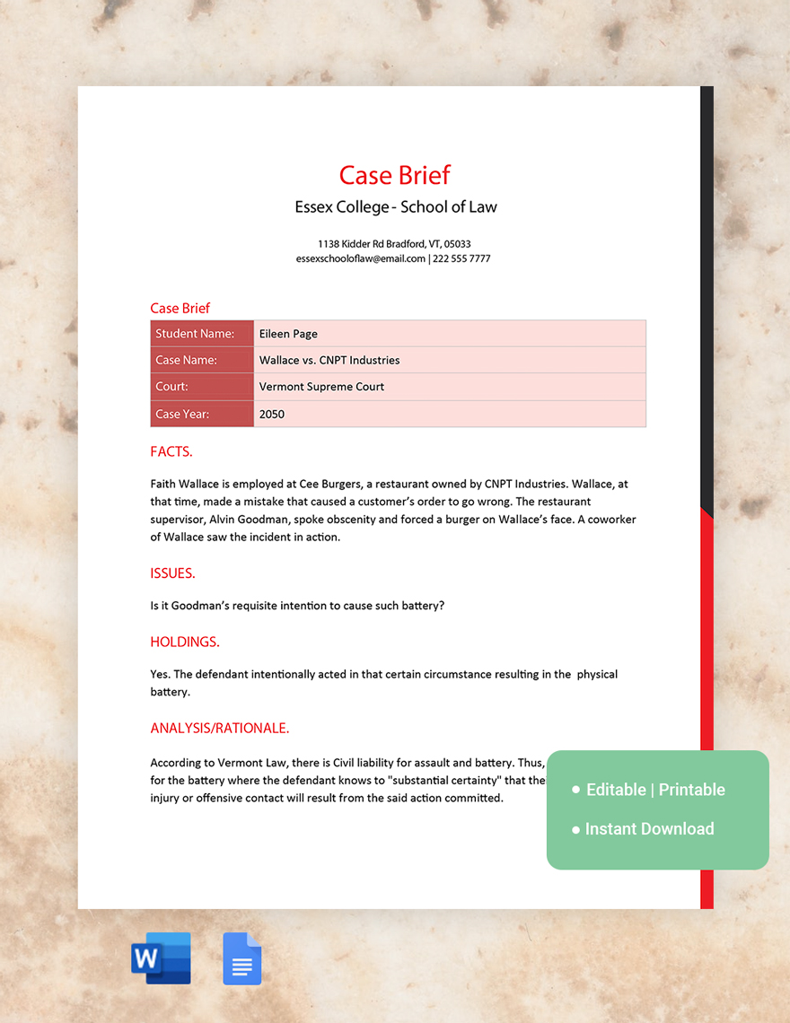 Case Brief Template Download in Word, Google Docs