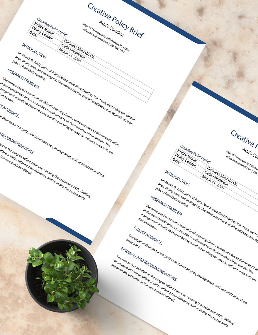 Creative Policy Brief Template Google Docs, Word