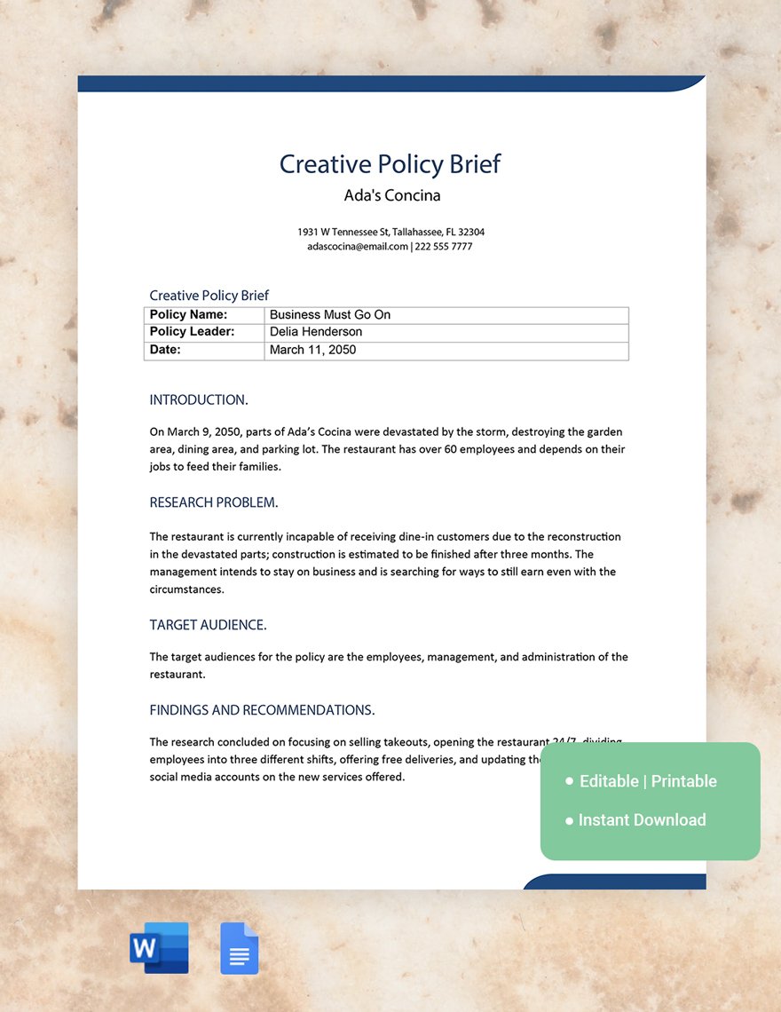 Creative Policy Brief Template in Word Google Docs Download