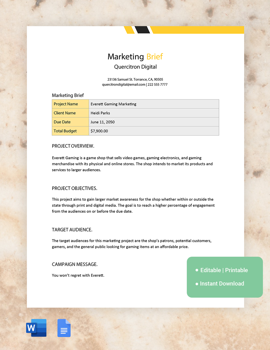 Marketing Brief Template in Word, Google Docs - Download | Template.net