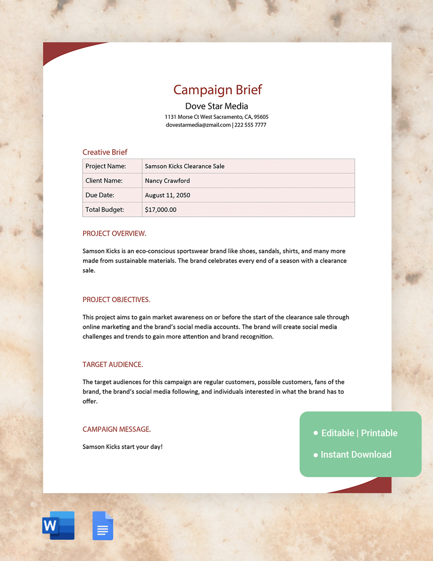 Campaign Brief Template in Word, Google Docs