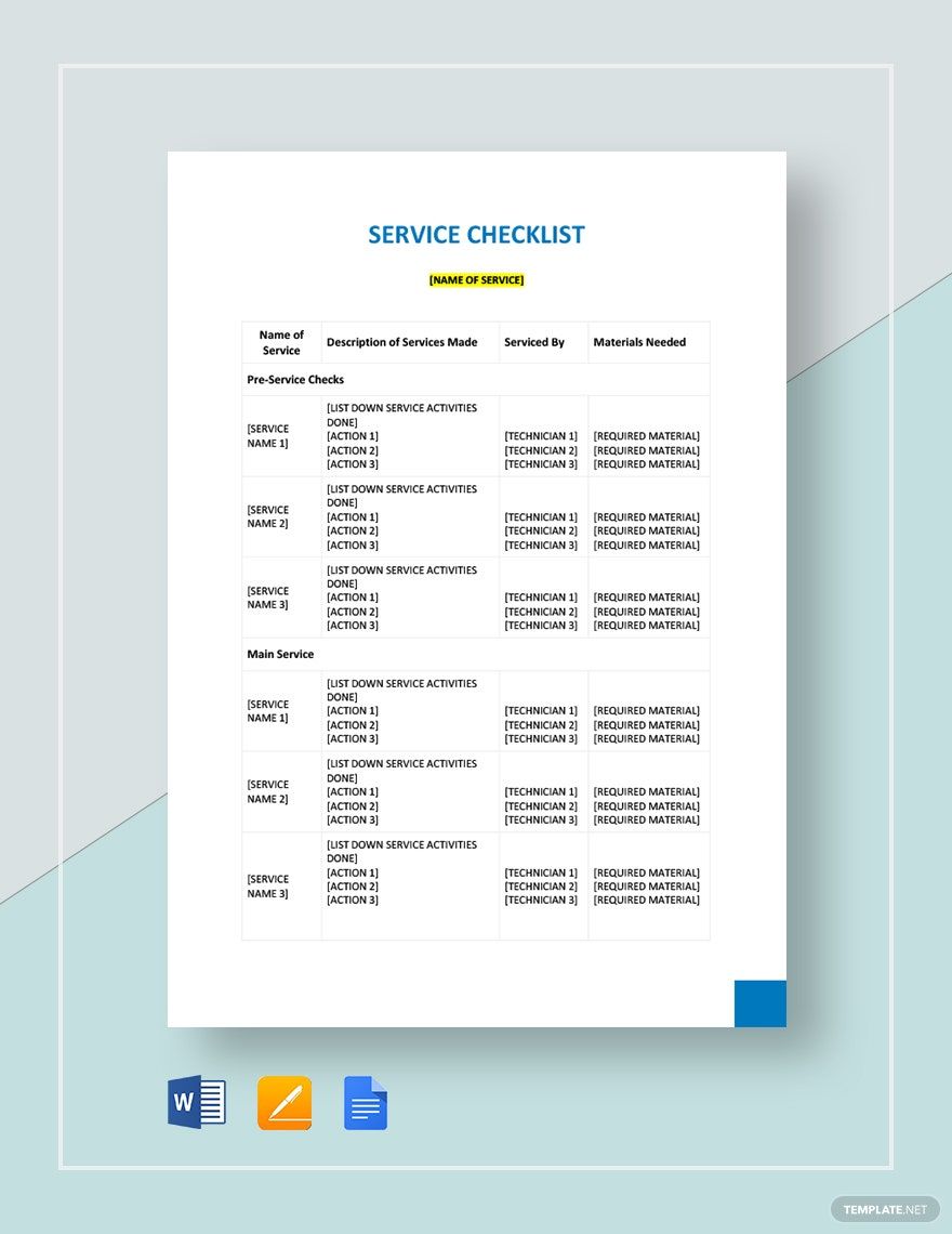 Service Checklist Template