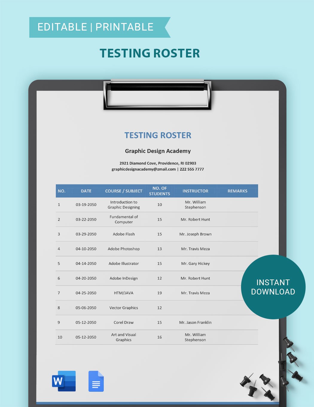 Testing Roster Template