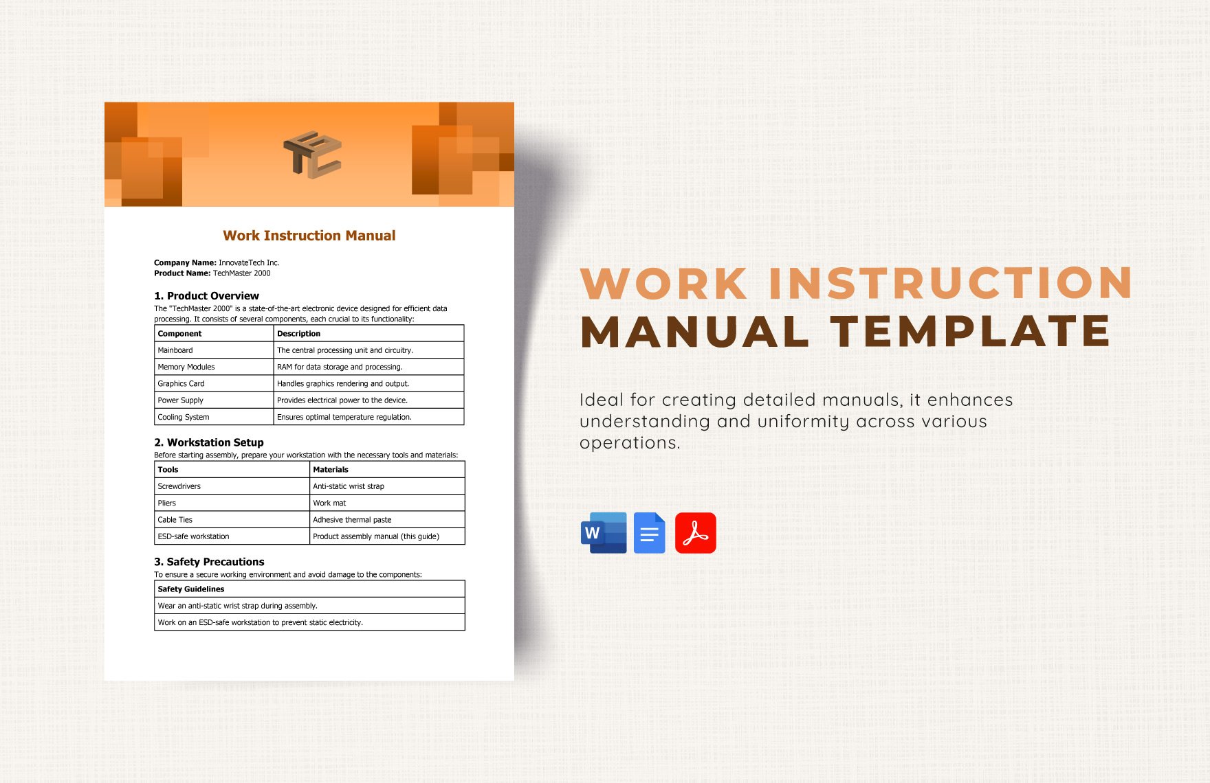 Work Instruction Manual Template in Word, Google Docs, PDF