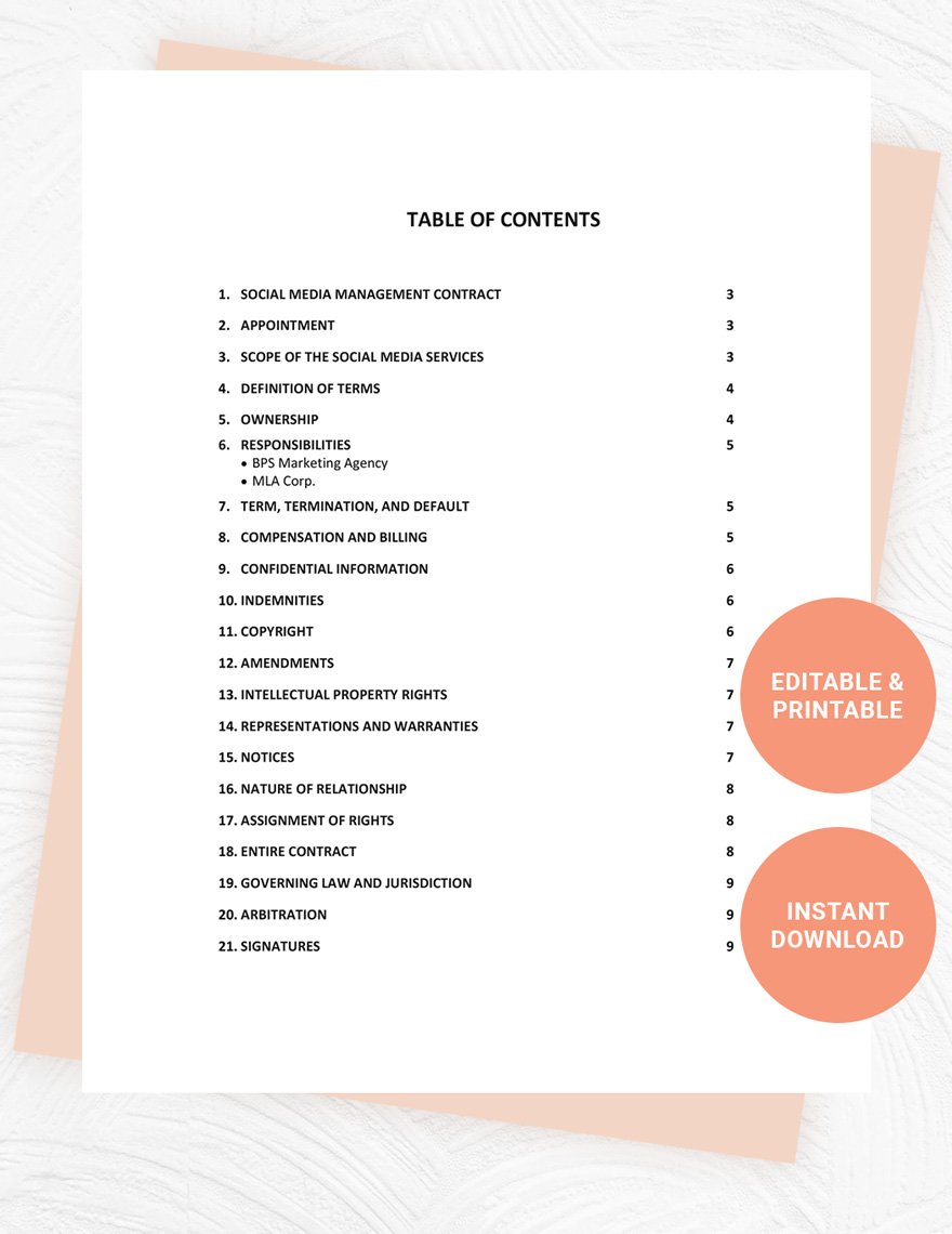 Social Media Management Contract Template