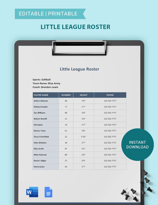 FREE Roster Word Template Download Template net