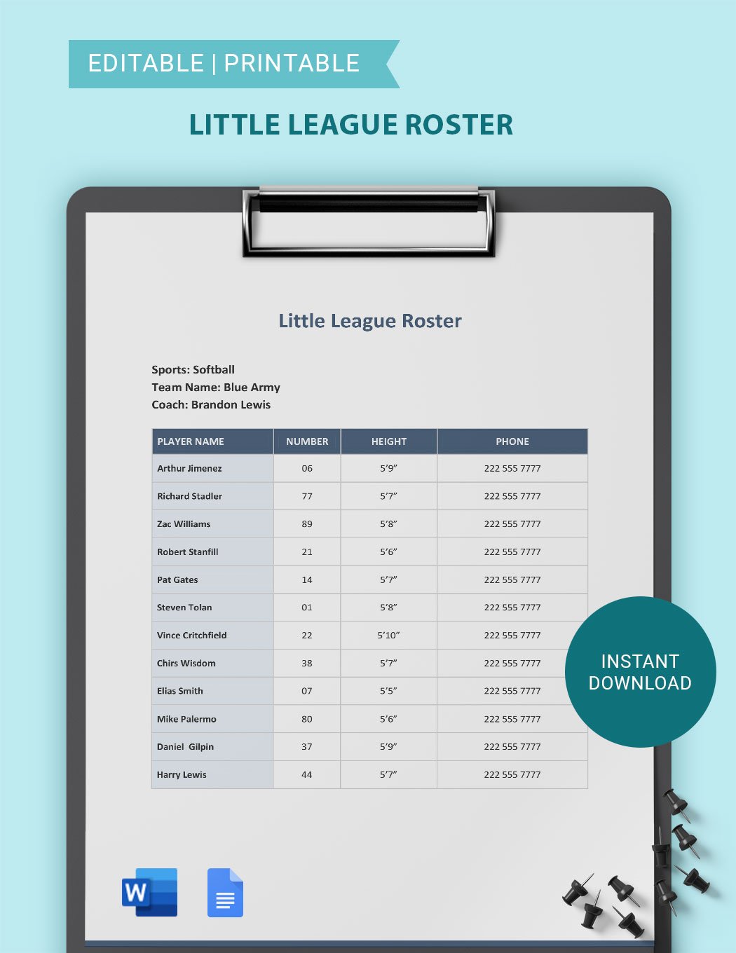 Little League Roster Template