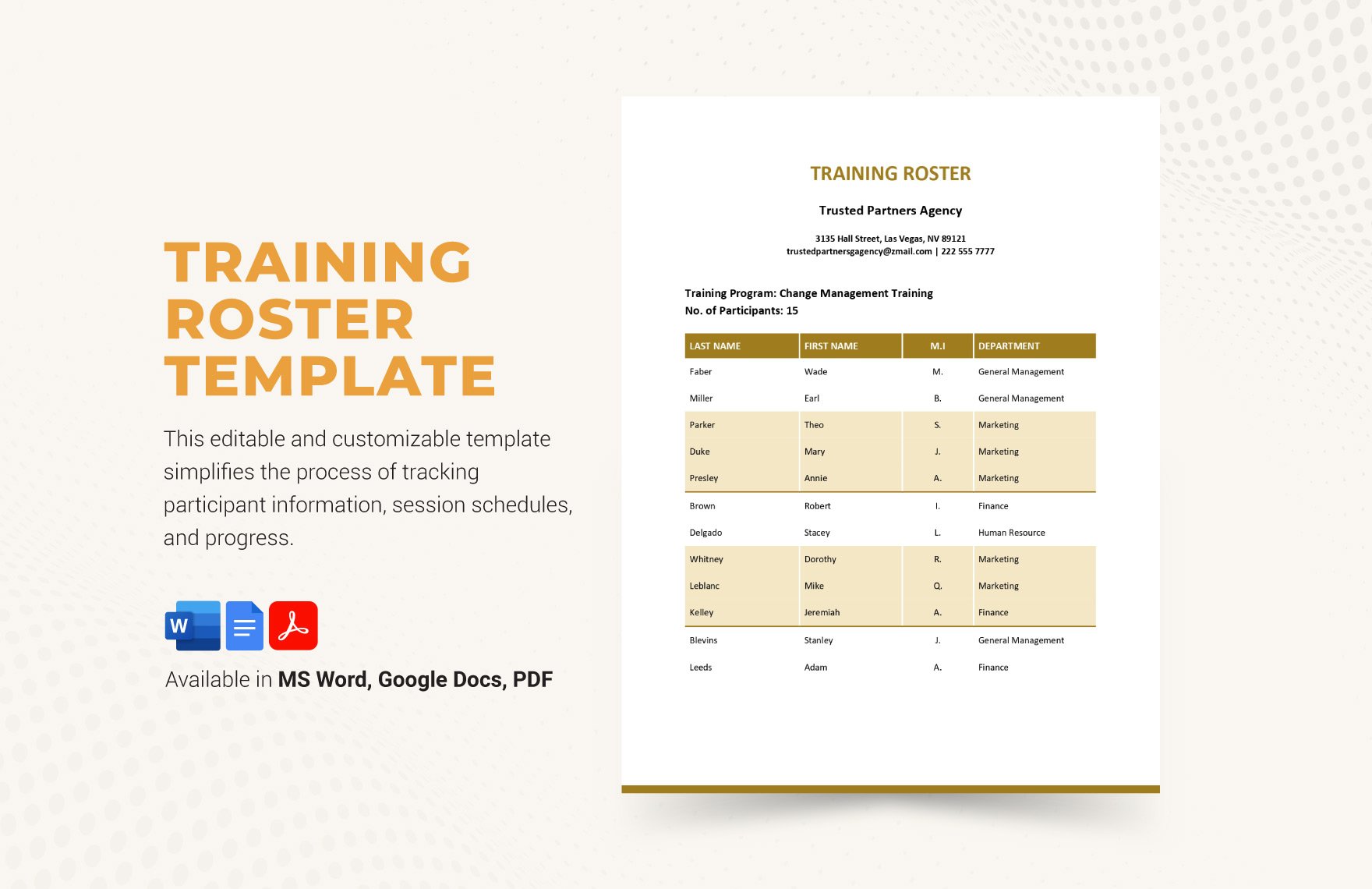 Training Roster Template