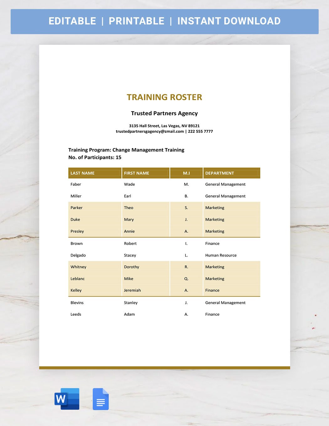 Training Roster Template